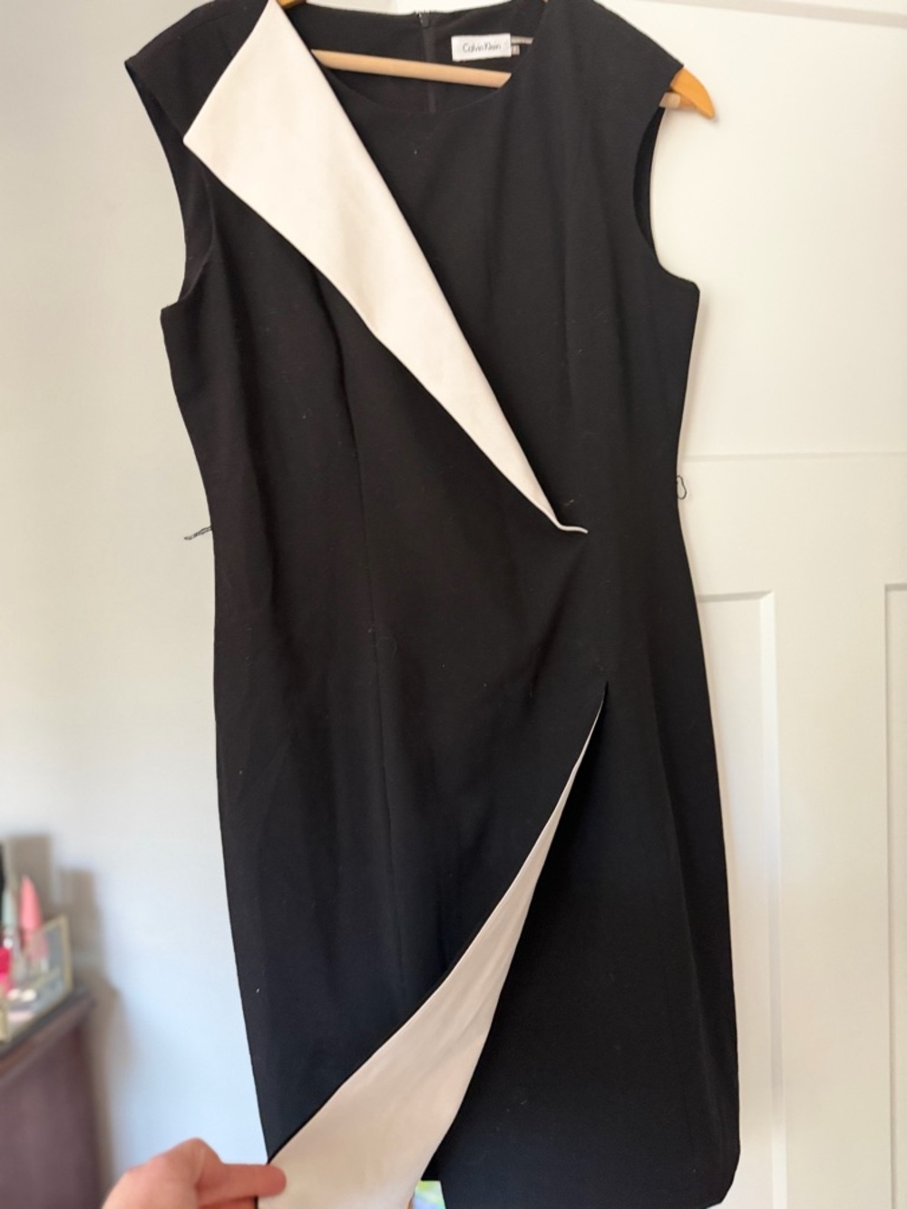 Calvin Klein Black and White Sleeveless Sheath Midi Dress